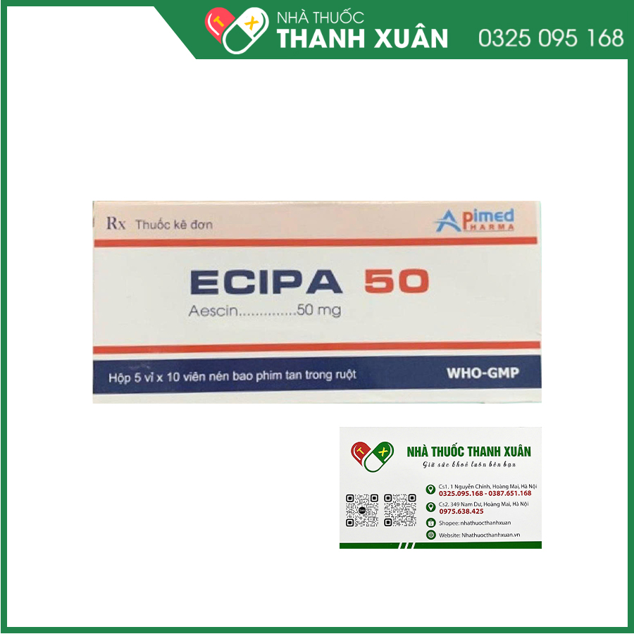 Ecipa 50 điều trị giãn tĩnh mạch, phòng và điều trị tụ máu chống viêm, chống phù nề sau phẫu thuật và chấn thương